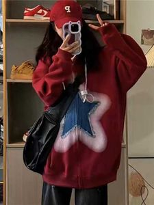 ADAGIRL Y2K ZIP UP BUDA Women Sweet Star Graphics Bluz Fashion Red OversizeS Sport Płaszcz Grunge Kobieta HARAJUKU Ubrania L230824