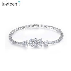 LUOTEEMI Outstanding White Gold-color Bridal Clear Cubic Zirconia Women Bracelet Bangle for Wedding Party Jewelry Wholesale L230824
