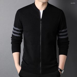 Erkek Sweaters Yüksek Uçlu Örme Ceket Sonbahar Basit Beyzbol Takım Klasik Sıradan Sweater