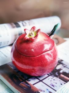 Plates Soft Glaze Ceramic Pomegranate With Spoon And Lid Creative American Kitchen Decorative Jar Underglaze