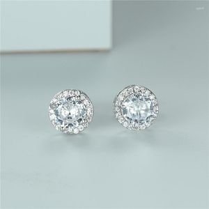 Orecchini a bottone Classico colore argento Matrimonio 6MM Pietra di cristallo Bianco Zircone Semplice ed elegante Piccolo tondo per donna