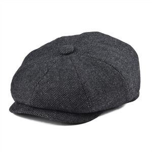 Botvela tweed ull 8 bit svart fiskbens newboy cap men klassisk 8-kvarts panelstil platt kepsar kvinnor basker hatt 005332o