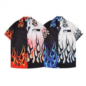 Camicia casual a maniche corte di design Hip Hop street wear moda estiva T-shirt con stampa fiamma in cotone High street traspirante per uomo e donna