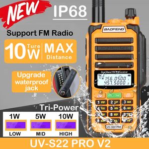 Walkie Talkie 2023 Baofeng UV S22 PRO V2 IP68 Waterproof 10W Power Type C Charger FM Radio UHF VHF Long Range Upgrade UV 9R Plus 230823