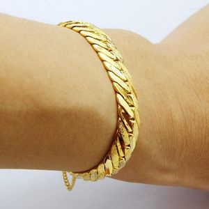 Link Bracelets SAIYE Wholesale 24k Gold Gp 12mm Width Men'S Bracelet / Bangle 19.5cm Fashion Pure Color Men Jewelry Lower Price