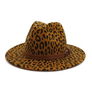 2021 Pop Cheap Whole Party Lady Felt Wool Chapeau Panama Fedora Hats Men Women Panama Style Jazz Trilby Hat with Leopard Print268O