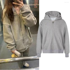 Kadın Hoodies Gri Harajuku Zip Up Kadın Moda Uzun Kollu Fermuar Kapşonlu Sweatshirt Pocket Gevşek Sokak Giyim Sonbahar Hırka Top