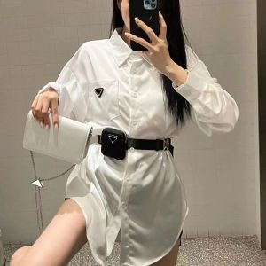 Blusa Mujer Moda 2023 New Autumn Sashes Blouse for Womens Designers Triangle Letter Tops Quality Chiffon Women's Coat مع حقيبة الخصر