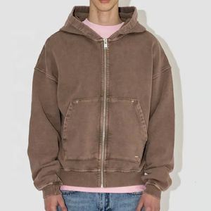 Herrtröjor Sweatshirts 2023 Anpassade tryck Män högkvalitativ överdimensionerad fransk Terry Cotton Vintage Blank Acid Wash Hoodie 230823