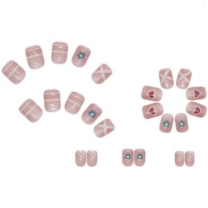 Falska naglar hjärtblommamönster falsk nagel naken rosa med linje design för diy din egen konst hemma