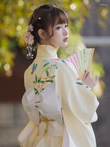 Etnisk kläder Japan Style Women's Traditional Kimono vackra blommortryck Retro Long Dress Classic Yukata med Obi Cosplay Costume