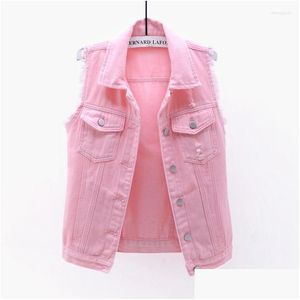 Kvinnors västar kvinnor Autumn Women Plus Size Denim Vest Sleeveless Jackor Coat College Studenter Maistcoat Casual Jeans Jackets Oversize Dhumu