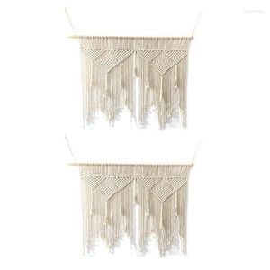 Gobeliny 2x Macrame Wall wisząca ręcznie tkanna bohemijska bawełniana lina boho gobelin domowy dekoracja kremowo-biała