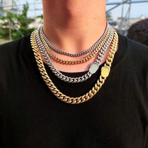 Chains 6/8/10/12mm HipHop 18K Gold Plate Miami Cuban Link Chain Necklace Men Women Polished Stainless Steel Fashion Simple Jewelry