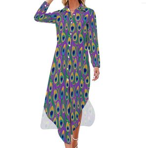 Casual Dresses Pretty Birds Dress Peacock Feathe tryck estetisk långärmad elegant damer V Neck anpassad stor storlek Chiffon