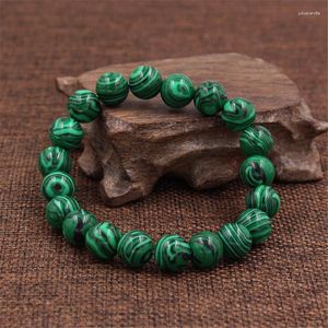 Link Bracelets 6/8/10/12mm Natural Green Malachite Bracelet Men Yoga Healing Energy Beads Elastic Bangles Charm Handmade Jewelry For Women