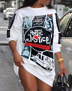 Lässige Kleider Frauen Kleidung Mode runder Nacken Mini Kleid Übergroße poetische Gerechtigkeit Grafikdruck Langarm Sweatshirt