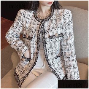 Jackets feminino Jacket Mulher Jacket vintage xadrez de manga longa Open-pesco