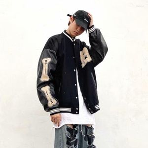 Herrenjacken Vintage Bone Varsity Jacke Männer Lederärmel Plüsch Letterman Damen Bomber Hip Hop Mantel Übergröße Grün Lila