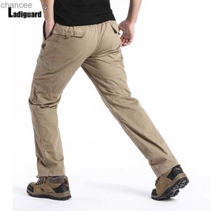Ladiguard Plus Size Mens Cargo Pants 2023 New Spring Outdoor Casual Safari Pants Elastic Waist Pocket Trouser Male Straight PantLF20230824.
