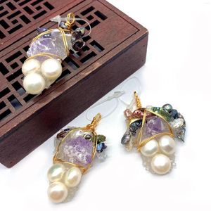 Pendant Necklaces 1pc Freshwater Pearl Grape Shape Paste Amethyst Hand-wound Copper Wire Crafts Decoration Handmade Necklace