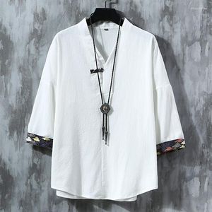 Ethnische Kleidung Herren Hanbok Orientalischer Stil eleganter Druck Retro T-Shirt Shirt Chinesische Kimono Zen Leinen Plus Größe