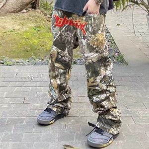 Męskie spodnie Letter Haft Hafder Lopard Streetwear Mens Casual Spodni Pactwork Pockets Warbaght Oversiased Loose Track 230824