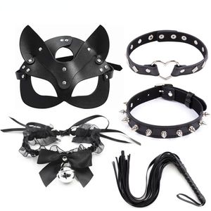 Adult Toys Sexy Costumes Bdsm Bondage Leather Cat Mask Accessories Neck Collar Whip Mouth Gag Flirt Erotic Sex for Men Women 18 230824