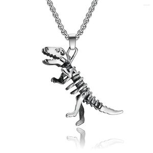 Hänge halsband darhsen manliga män dinosaurie benhängare silver färg metall 60 cm rostfritt stål kedja mode smycken 2023