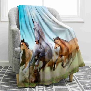 Blankets 3D Running Horse Printed Sofa Blanket for Beds Blankets Soft Cozy Bedspread Flannel Throw Blankets Portable Warm R230824