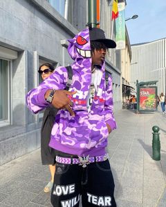 Molus de moletons masculinos 2023 Y2K Hoodie Hip Hop Camouflage impressão de zíper de grandes dimensões moletom com capuz Harajuku street punk rock tops streetwear 230823