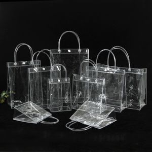 Other Home Storage Organization 1020pcslot Transparent Soft PVC Gift Tote Packaging Bags with Hand Loop Clear Plastic Handbag Cosmetic Bag 230824