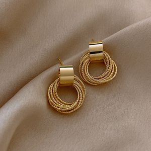 2024 Retro Metallic Gold Color Multiple Small Circle Pendant Earrings New Jewelry Fashion Wedding Party Stud Earrings For Woman Wholesale nice
