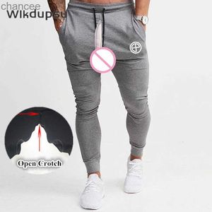 Mens Tracksuit Bottoms Sexy Invisible Double Zippers Open Crotch Pants Joggers sports Gyms Thin fitness Skinny trousers clothesLF20230824.