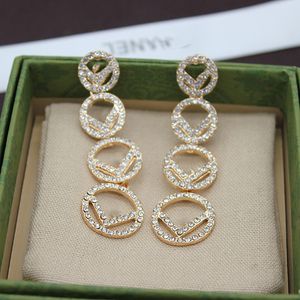 Letter Full Diamond Earrings Advanced Texture Wholesale Personality Long European and American Tassel Stud Earrings