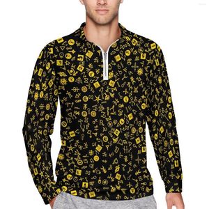 Herrpolos gul och svart astrologi casual polo skjortor symboliska t-shirts långärmad grafisk skjorta vår coola överdimensionera mans gåva gåva