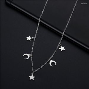 Pendant Necklaces Dainty Stainless Steel Moon Star For Women Cute Silver Color Crescent Choker Necklace Bijoux Collares Femme