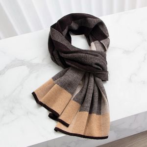 Scarves 100% Wool Scarf Men Winter Warm Neck Scarves Classic Business Designer Scarf Shawls Luxury Striped Plaid Blue Foulard Hommes 230823