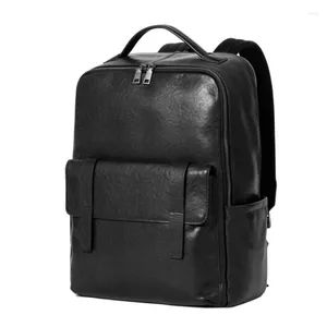 Ryggsäck design herr mode stor kapacitet dator äkta läder multifunktionell affärsrese väska 3A