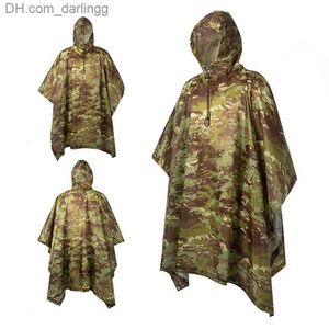 Andningsbara regnkläder Camo Poncho Army Tactical Raincoat Camping Vandring Hunting Birdwatching Dräkt Travel Rain Gears Q230825