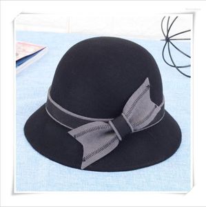 Berets Wool Warm High Quality Bowtie Ribbon Decoration Bucket Hat Beautiful Cute Cool Fashion Hats For Women Solid Color