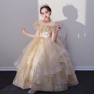 Vestido de baile princesa flor menina para aplicação de renda de casamento meninas Primeiro Vestidos de Comunhão da Santa Comunhão Criando Vestidos de Concurso Tule Kids Dress 403