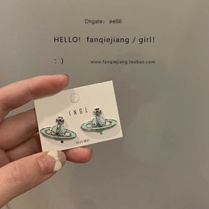 South Korea's New Happy Planet Aqua Blue Saturn Temperament Versatile Simple Earrings for Female Minority Ins Earringspiercing VA7O