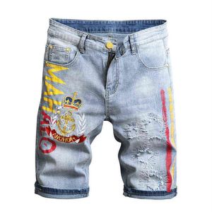 Patches Designer Rubed Denim Shorts Hombre Summer Hip Hop Krótkie dżinsy Mężczyźni proste dżinsowe spodenki Patch Pant Men Dżinsy Krótkie 282T