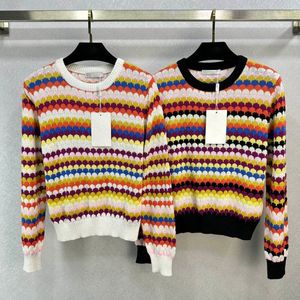 23 FW Women Sweaters Knits Designer Tops Rainbow Waves Print Runway Brand Designer Crop Top Cashmere Shirt Elasticity Multicolor Pullover Outwear Knitwear Jumper