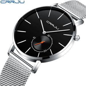 新しいファッションのシンプルな男性がcrrjuユニークなデザインブラックカジュアルクォーツウォッチメンズラグジュアリービジネス腕時計zegarek meskie253x