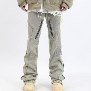 Modne dżinsy męskie zmartwione mężczyźni dżinsowe spodnie męskie zamek hip -hop punkowe spodnie vintage Casual Streetwear Ubrania