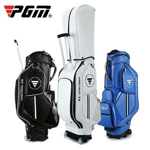 Golfväskor PGM MAN TRolley Pu Bag Wheels Male Standard Ball Club Bag Sport Portable stor kapacitet Golfväska med Wheelroof Golf Bag 230823