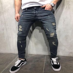 Mens Cool Designer Brand Pencil Jeans Skinny Ripped Destroyed Stretch Slim Fit Hop Hop Pants With Holes For Men1275Q