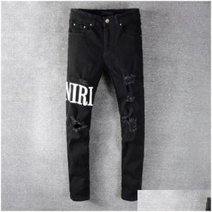 Jeans masculinos Casual Streetwear Black Slim Fit Men Autumn Mascina Letter Pants Toursers Toursers de Droga de Droga de Diretoria DHPIE